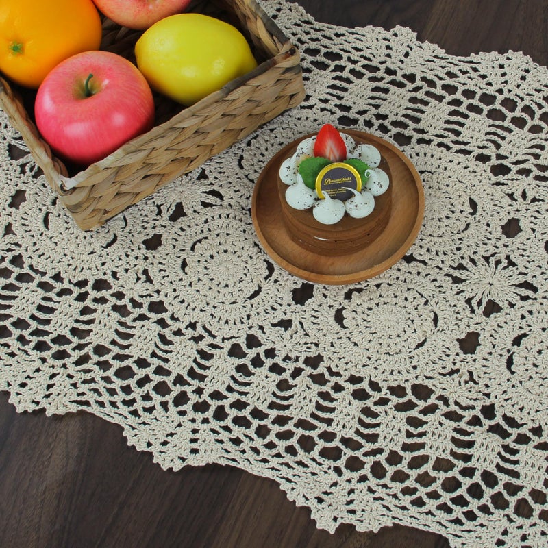 kilofly Handmade Crochet Cotton Lace Table Runner Tablecloth, 15 x 60 inch - Image 5
